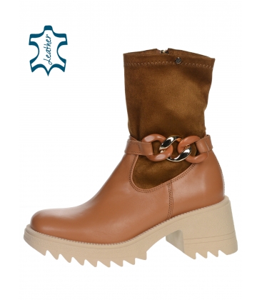 Brown ankle combined boots with decoration DKO2341