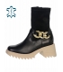 Black ankle combined boots with decoration on the beige sole DKO2341