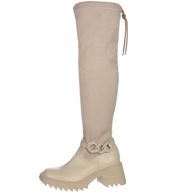 Beige high elastic boots with decoration DKO2341-1