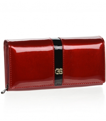 Women's red lacquered wallet with a black strap H20-3