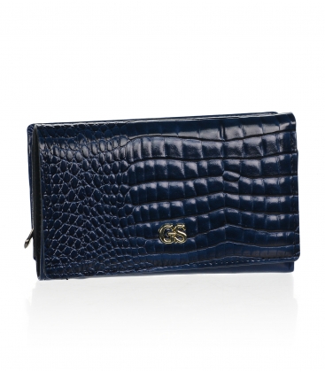 Women's smaller dark blue wallet with a pattern