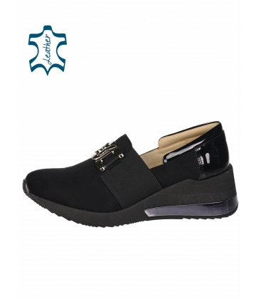 Black slip-on sneakers with lacquered heel and decoration DTE3065