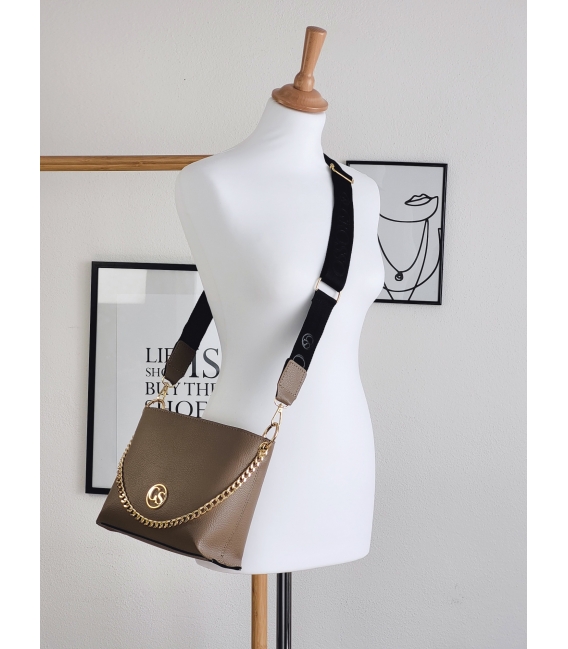 Brown crossbody handbag with gold chain and Grosso strap KAREN