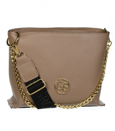 Brown crossbody handbag with gold chain and Grosso strap KAREN