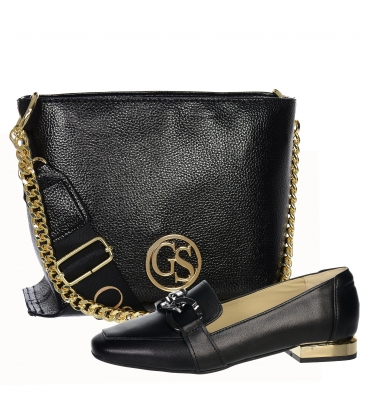 Discounted set of black elegant ankle boots with decoration DBA2285 + black KAREN handbag