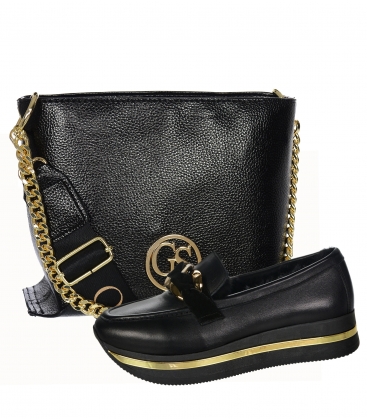 Discounted set of black ankle boots with Karla sole decoration - 004-112+black KAREN handbag