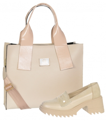 Discounted set of beige leather shoes DLO2336 + beige Regina handbag