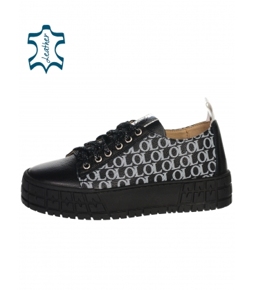 Product name Black leather sneakers with OL monogram on the sides on the sole HANZA black7142