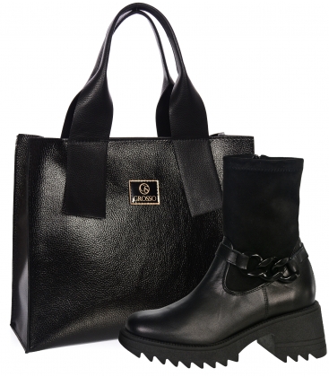 Discounted set of black ankle combined boots with DKO2341 decoration + REGINA handbag
