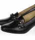 Black leather heeled shoes with gold trim 2329