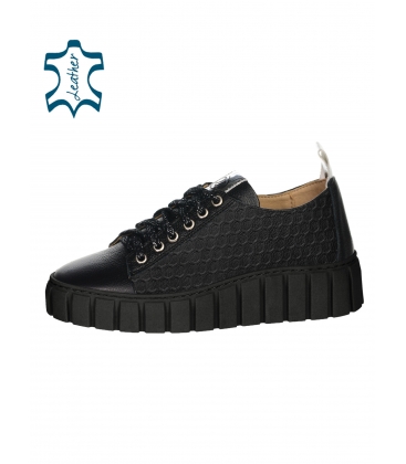Black leather sneakers with a half-toe on the sides on the Rosella 7142 sole
