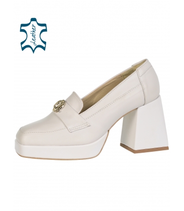 White-grey leather high-heeled shoes with gold decoration OL DLO2350