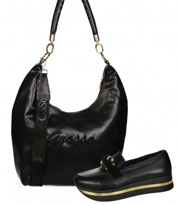 Discounted set of black ankle boots with decoration 004-112 + black AISHA handbag