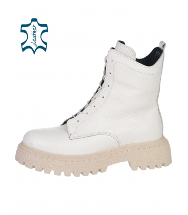 White leather workers with zipper 006-0104