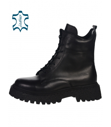 Black leather workers with zipper 006-0104