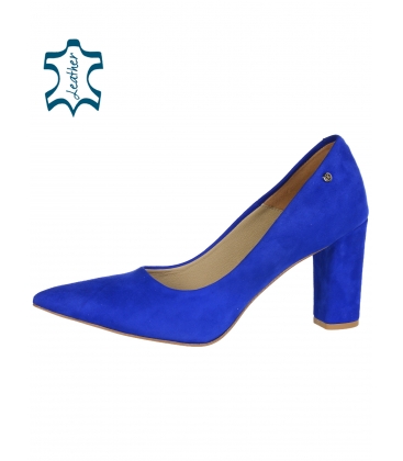 Blue pumps on a comfortable thick heel 944/1549 sapphire suede