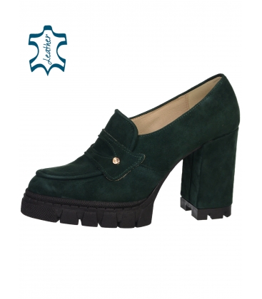 Green brushed leather heel boots on the black sole DLO2333