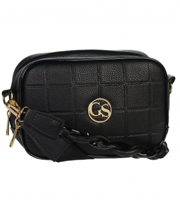 Small black crossbody handbag with a woven handle DANIELA