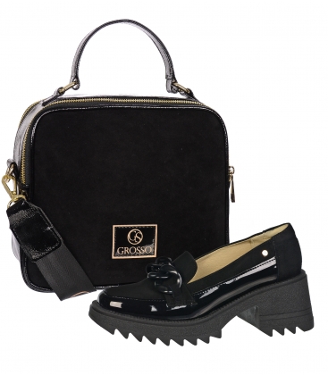 Discounted set of black stylish ankle boots with black decoration DLO2325+handbag NICOL black