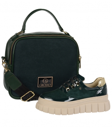 Discounted set of emerald green leather sneakers - DTE2118 ZUMA+ handbag NICOL