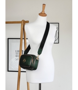Small dark green crossbody handbag with golden zippers GRETA