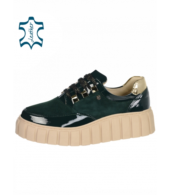 Emerald gold sneakers green lacquer+suede on sole ROSELLA DTE2118