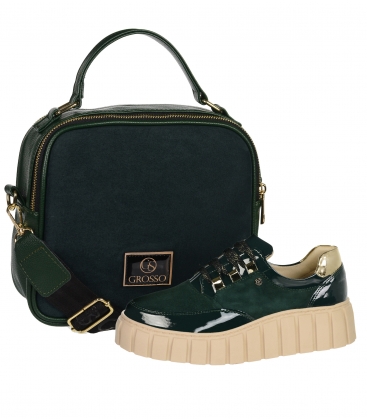 Discounted set of green sneakers DTE2118 on a rosella sole + green angular crossbody handbag NICOL