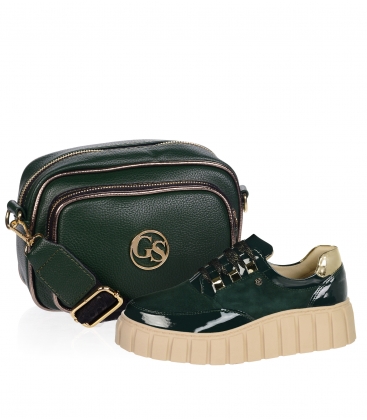 Discounted set of green sneakers with a rosella sole + small dark green GRETA crossbody handbag