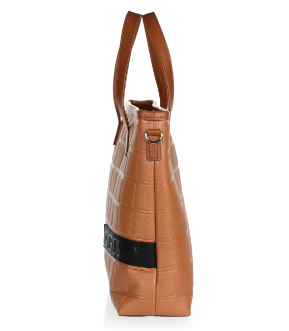 Cognac handbag with Eden ore pattern