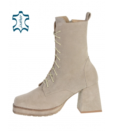 Capuchin high ankle boots in brushed leather with a thick heel K1660 beige spud1106