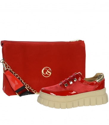 Discounted set of sneakers with red and gold soles ZUMA DTE2118 + red handbag MOLLY