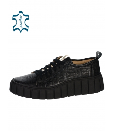 Black leather sneakers on a black sole 7125 Rosella