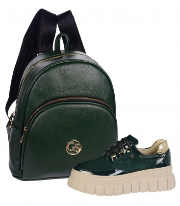 Discounted set of emerald green leather sneakers - DTE2118 ZUMA+ handbag NICOL