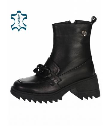 Black leather ankle boots with decoration 10198