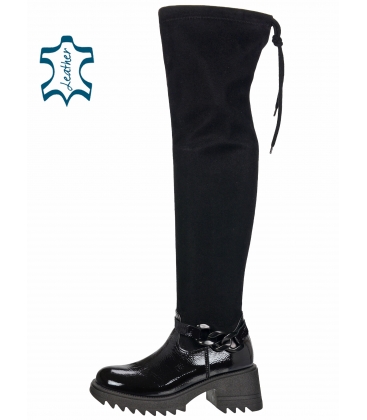 Black high shiny elastic boots with decoration DCI2346