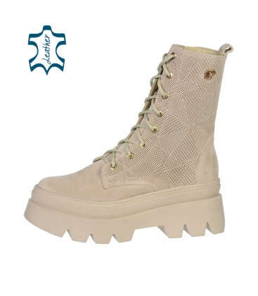 Beige workers with perforated pattern print and solid sole DKO2348