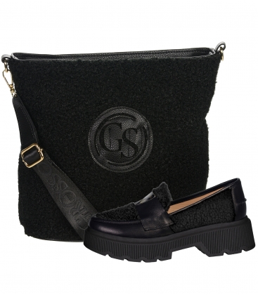 Discounted set of black ankle boots with black fur DBA5100 + AMARI handbag