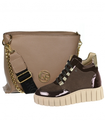 Discounted set of chocolate brown insulated sneakers - 3018 ROSELLA+handbag KAREN