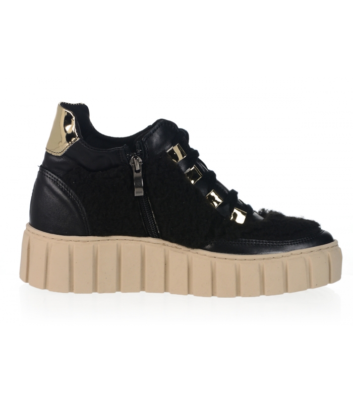 Black and higher sneakers with fur on beige sole ROSELLA 3018 | OLIVIA