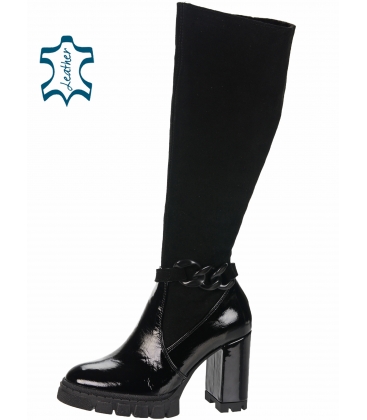 Black combined boots with decoration and with a sara made of brushed leather DKO2357