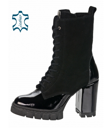 Black pattent leather ankle boots on a high heel 1660