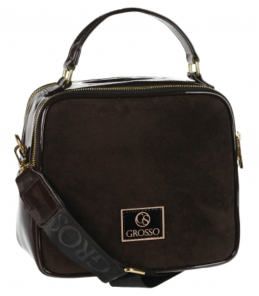 Brown square crossbody bag with gold NICOL applications