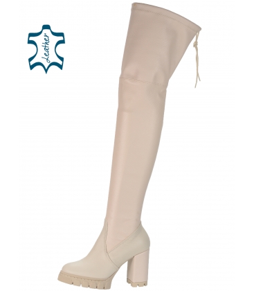 Beige boots with elastic saree above the knees DKO2357