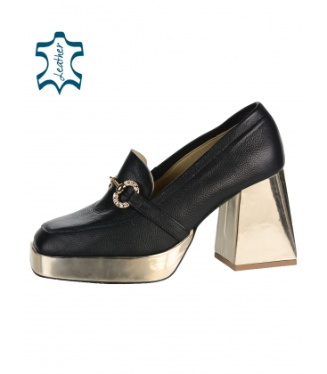 Black extravagant pumps on a thick heel with decoration DLO2364