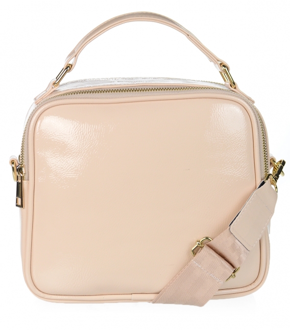 Beige square crossbody handbag with gold NICOL applications