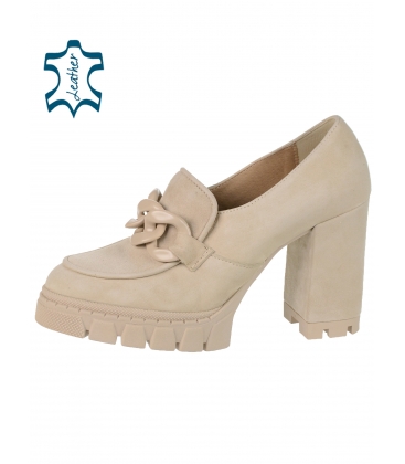Beige ankle boots with a heel LO2333