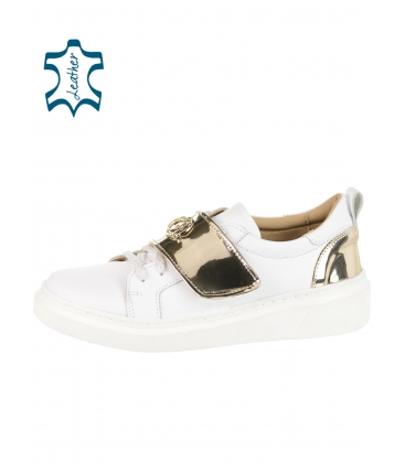 White stylish sneakers with gold decorative belt DTE3999