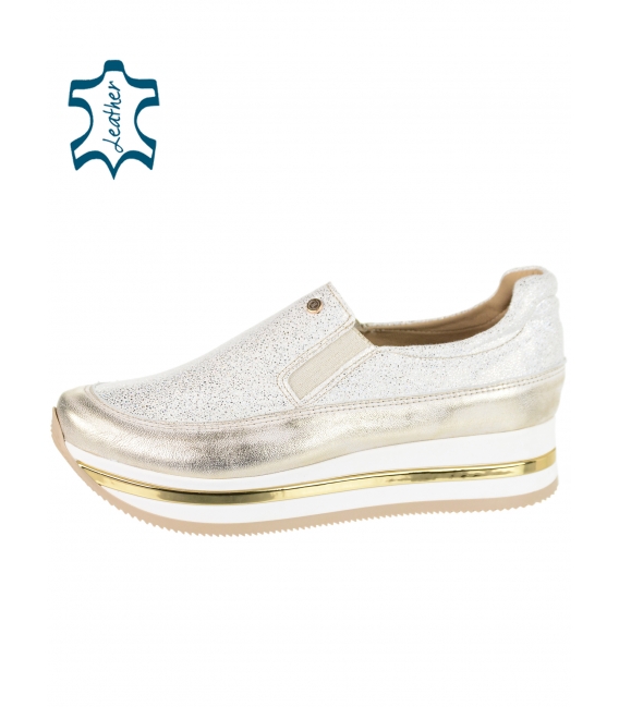 Gold slip-on sneakers with shimmering material on karla sole DTE3316