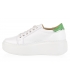 White sneakers with OL logo and green element on the heel 7503