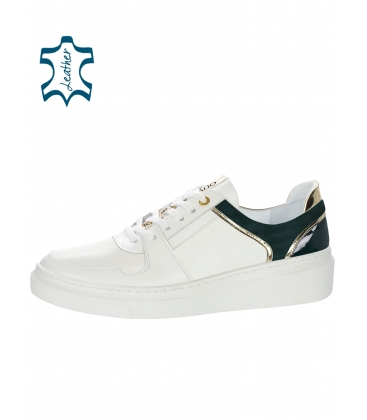 White sneakers with a green element on the heel 7152